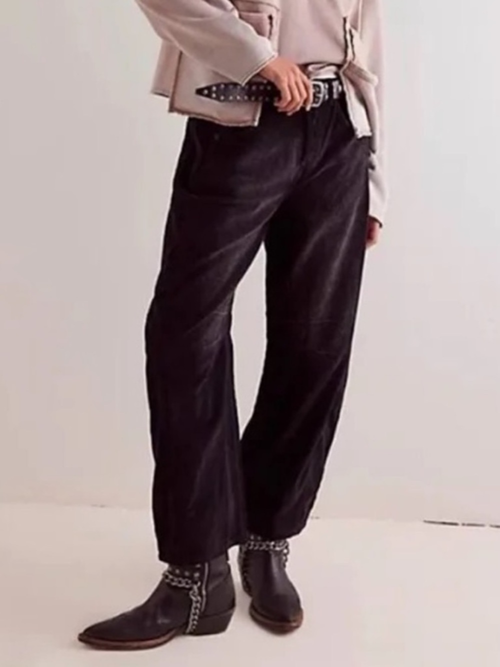 Free People We The Free Good Luck Mid-Rise Cord Black Corduroy Barrel Jeans Sz32